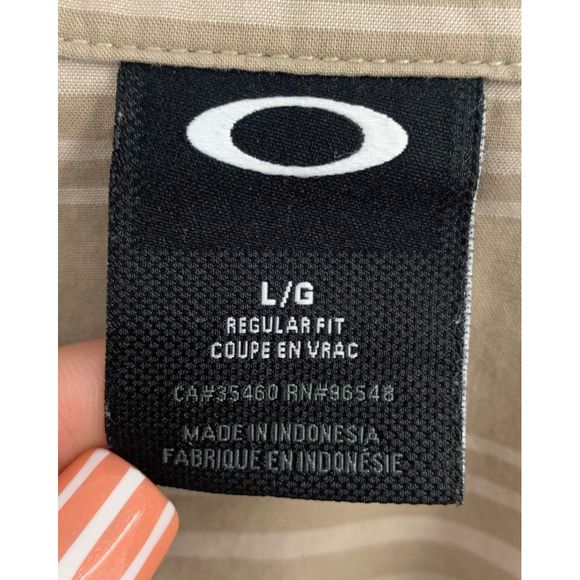 Men's Oakley Button up Striped Shirt Tan - Picture 4 of 4